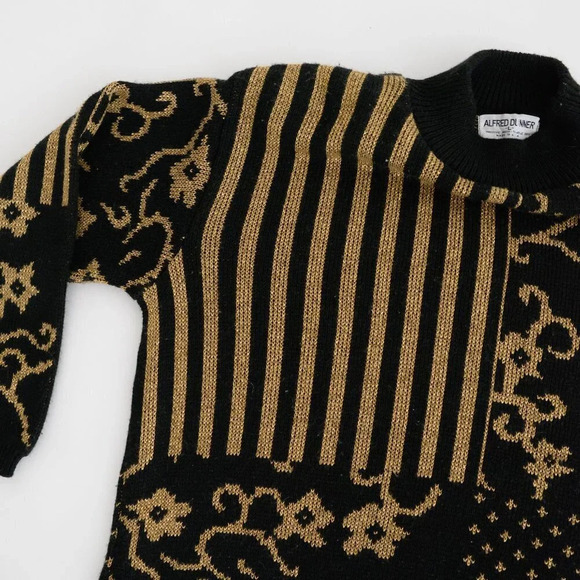 Vintage 90s Alfred Dunner Black w Metallic Gold  Floral Mockneck Sweater L - Picture 9 of 11